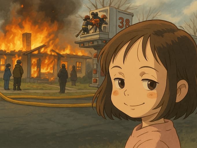 The 'Disaster Girl' meme reimagined in a detailed anime style, demonstrating the contextual power of Image GPT.